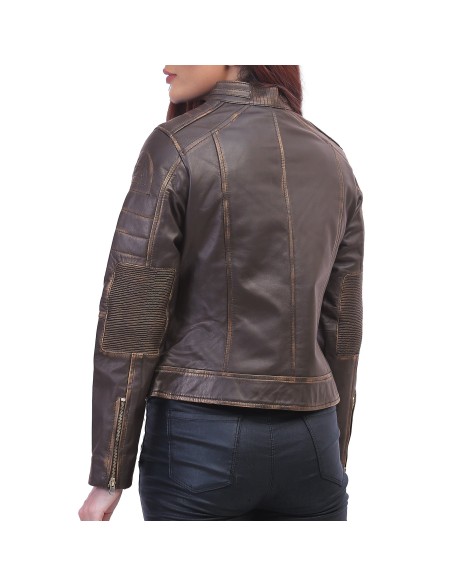 Women Slimfit Brown Cafe Racer Jacket
