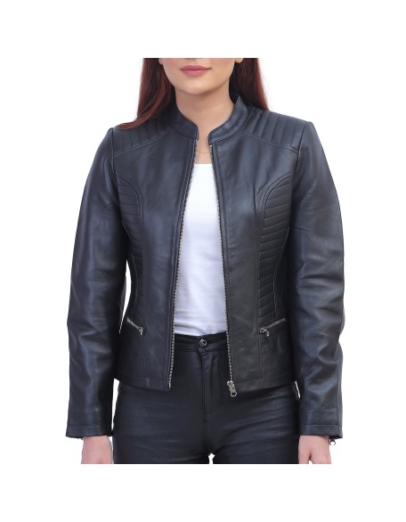 Womens Black Padded Leather Jacket
