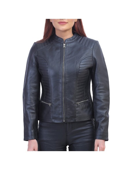 Womens Black Padded Leather Jacket
