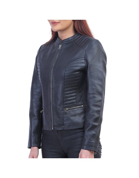 Womens Black Padded Leather Jacket
