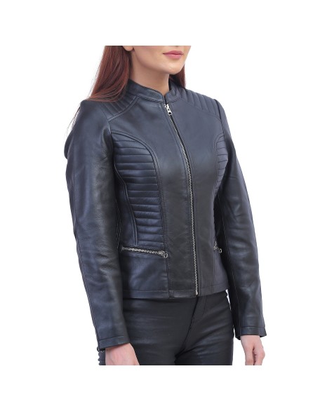 Womens Black Padded Leather Jacket
