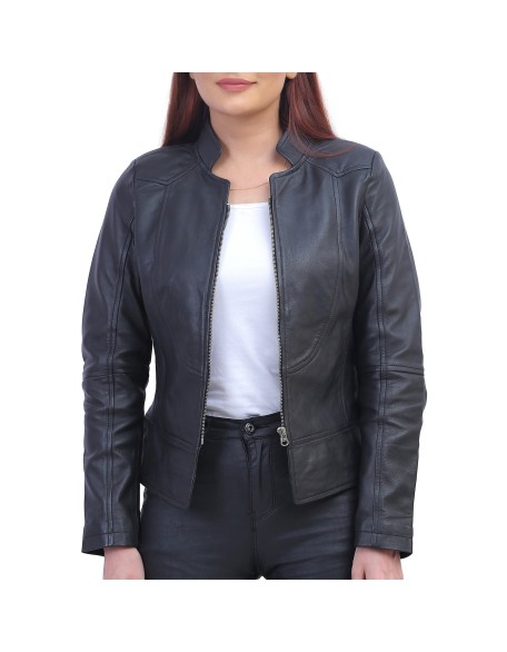 Womens Black Biker Leather Jacket
