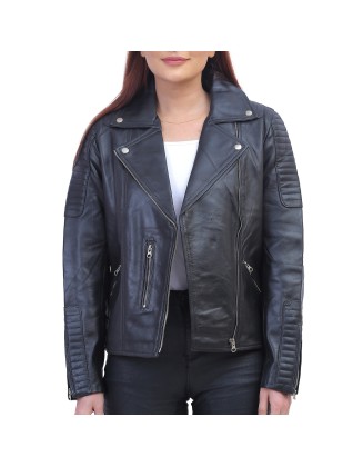 Women Asymmetrical Black Leather Jacket
