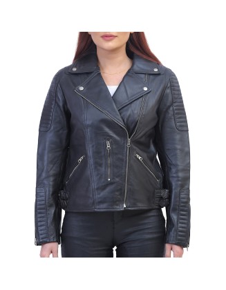 Women Asymmetrical Black Leather Jacket
