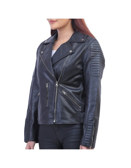 Women Asymmetrical Black Leather Jacket
