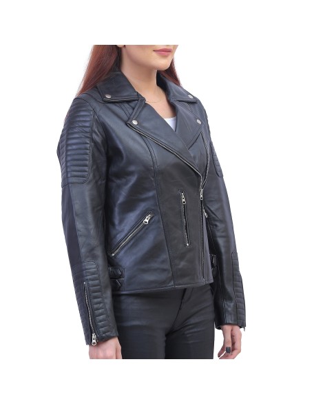 Women Asymmetrical Black Leather Jacket
