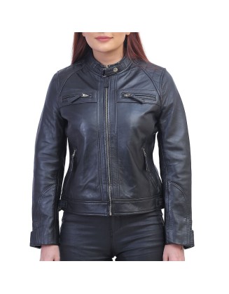 Callie Black Cafe Racer Leather Jacket
