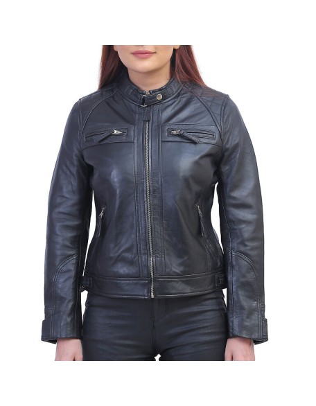 Callie Black Cafe Racer Leather Jacket
