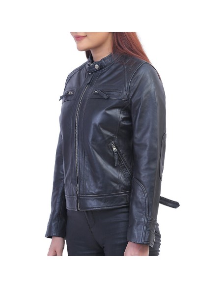 Callie Black Cafe Racer Leather Jacket
