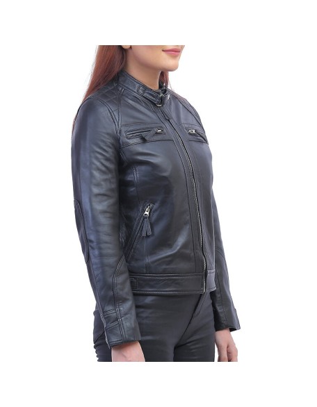 Callie Black Cafe Racer Leather Jacket
