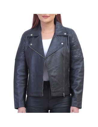 Womens Asymmetric Black Quilted Jacket
