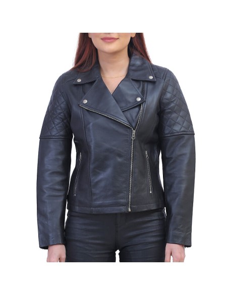 Womens Asymmetric Black Quilted Jacket
