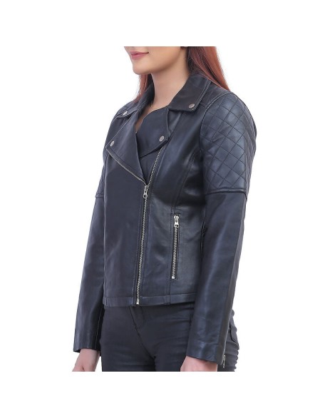 Womens Asymmetric Black Quilted Jacket
