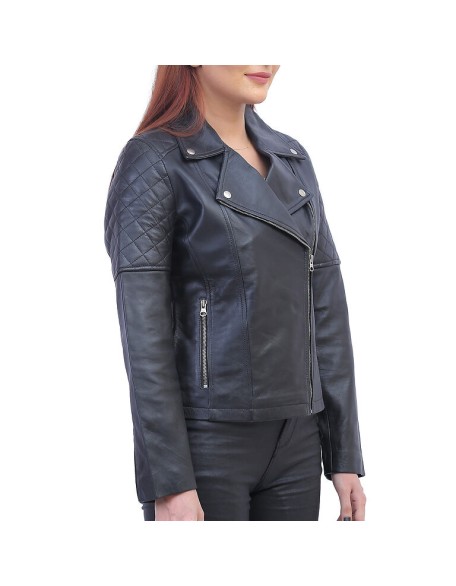 Womens Asymmetric Black Quilted Jacket
