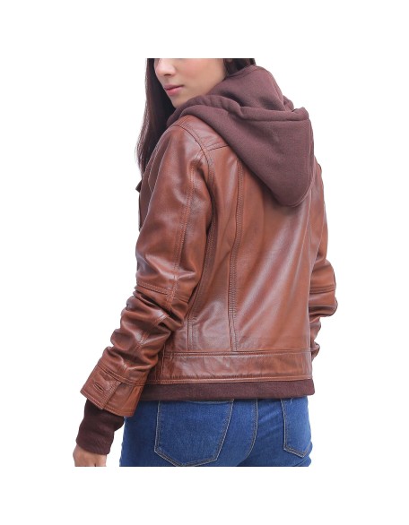 Womens Brown Leather Jacket With Hood
