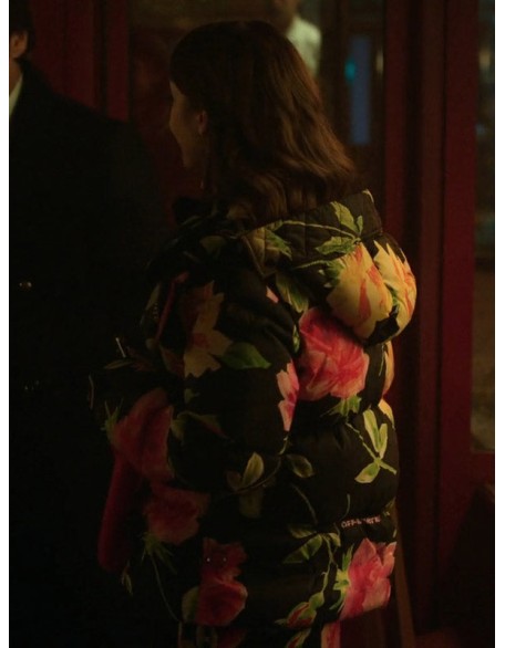 Lily Collins Emily In Paris Floral Puffer Jacket
