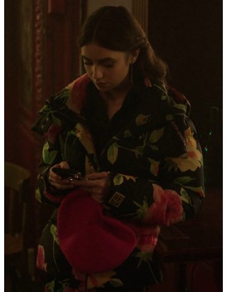 Lily Collins Emily In Paris Floral Puffer Jacket
