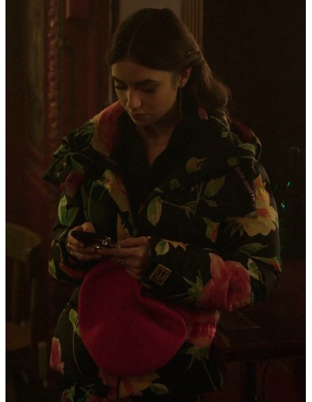 Lily Collins Emily In Paris Floral Puffer Jacket
