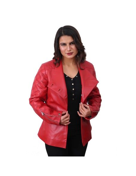 Women Valentines Red Biker Quilted Jacket
