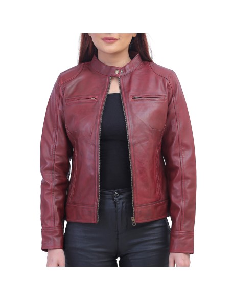 Woman Maroon Biker Jacket
