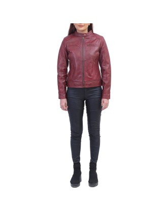 Woman Maroon Biker Jacket
