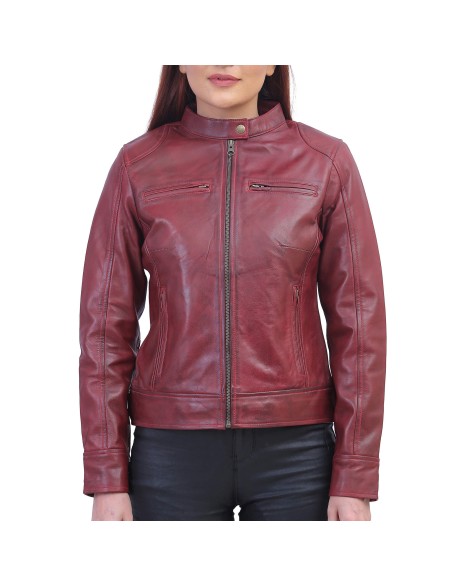 Woman Maroon Biker Jacket
