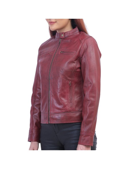 Woman Maroon Biker Jacket
