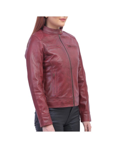 Woman Maroon Biker Jacket
