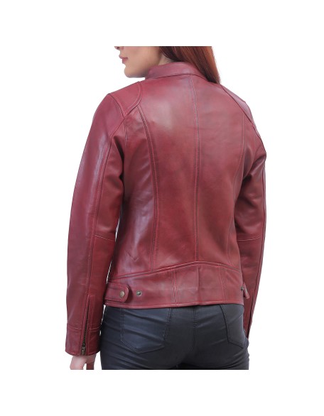 Woman Maroon Biker Jacket
