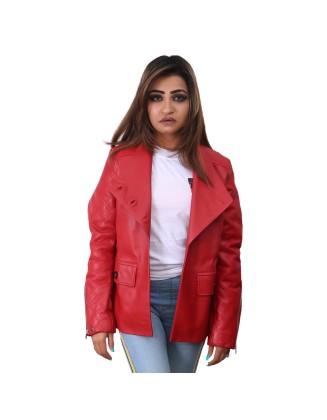 Women Motorcycle Quilted Valentines Red Jacket
