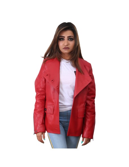 Women Motorcycle Quilted Valentines Red Jacket
