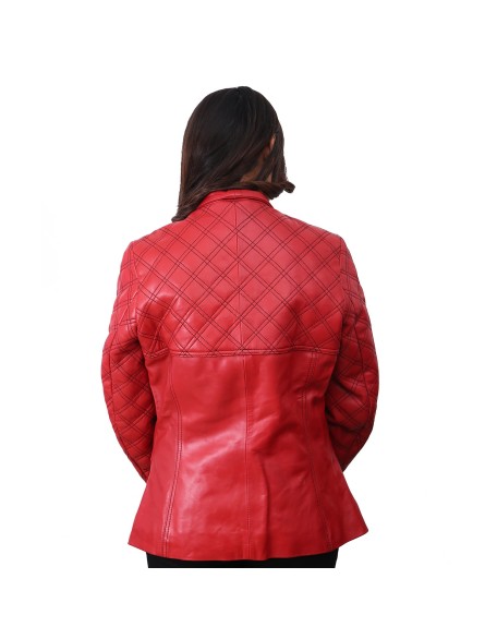 Women Valentines Red Biker Quilted Jacket
