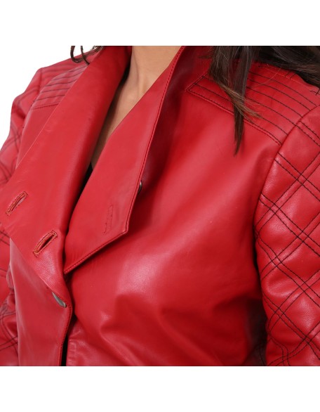 Women Valentines Red Biker Quilted Jacket
