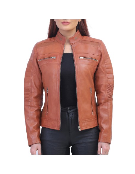 Womens Brown Cafe Racer Jacket
