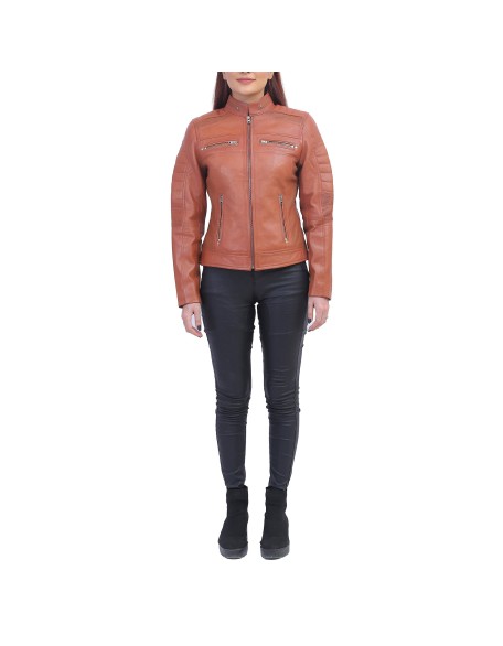 Womens Brown Cafe Racer Jacket
