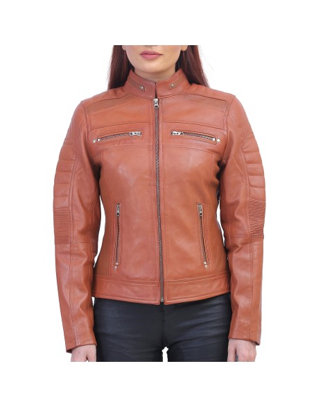 Womens Brown Cafe Racer Jacket
