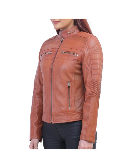 Womens Brown Cafe Racer Jacket
