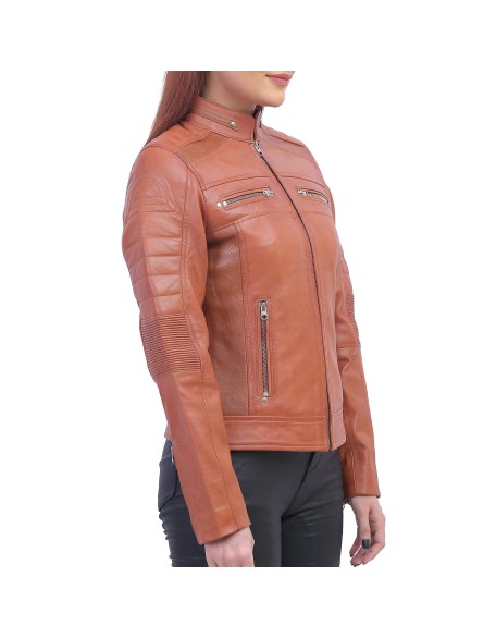 Womens Brown Cafe Racer Jacket
