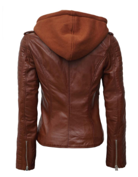 Bagheria Brown Womens Leather Jacket with Hood
