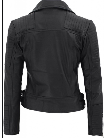 Bari Womens Asymmetrical Black Leather Moto Jacket
