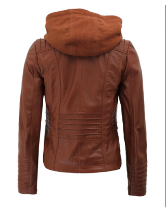 Helen Women's Brown Leather Jacket with Hood
