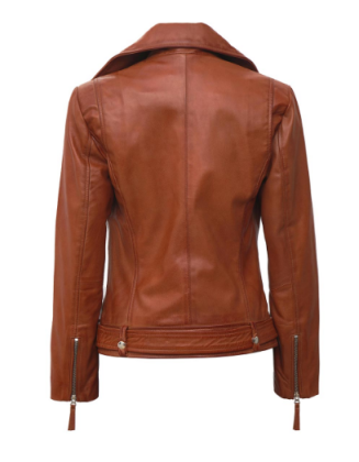 Angela Womens Tan Asymmetrical Leather Moto Jacket