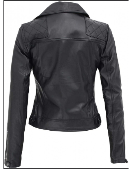 Asti Black Leather Ladies Biker Jacket
