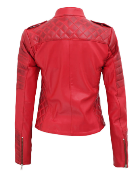 Jannie Red Asymmetrical Padded Leather Jacket
