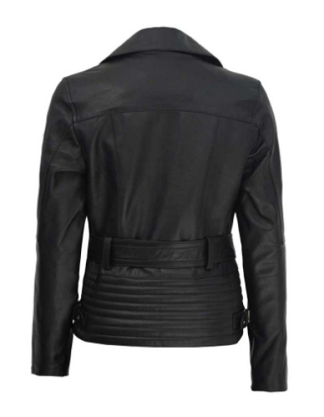 Edna Womens Black Asymmetrical Leather Biker Jacket
