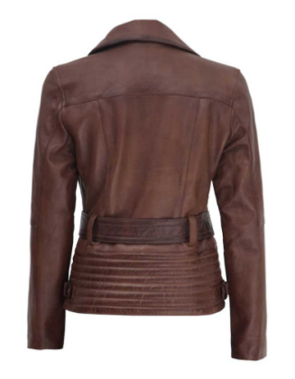 Edna Womens Brown Asymmetrical Leather Jacket
