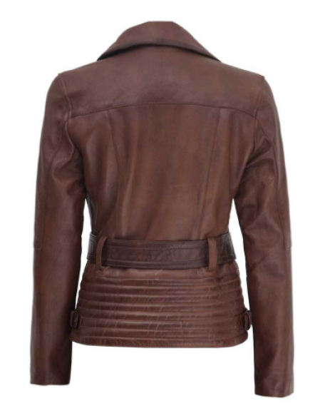 Edna Womens Brown Asymmetrical Leather Jacket
