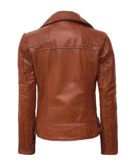 Bari Tan Leather Motorcycle Jacket Womens
