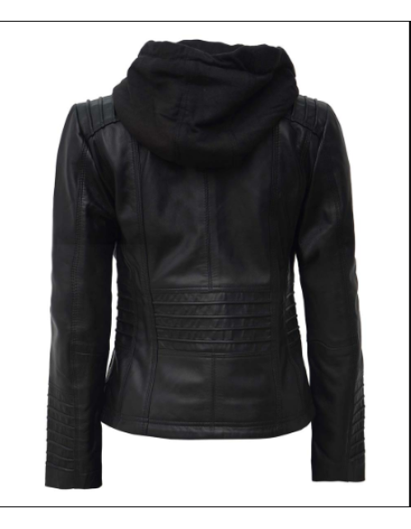 Helen Womens Black Leather Jacket with Hood
