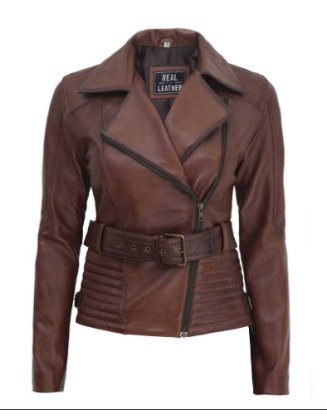 Edna Womens Brown Asymmetrical Leather Jacket
